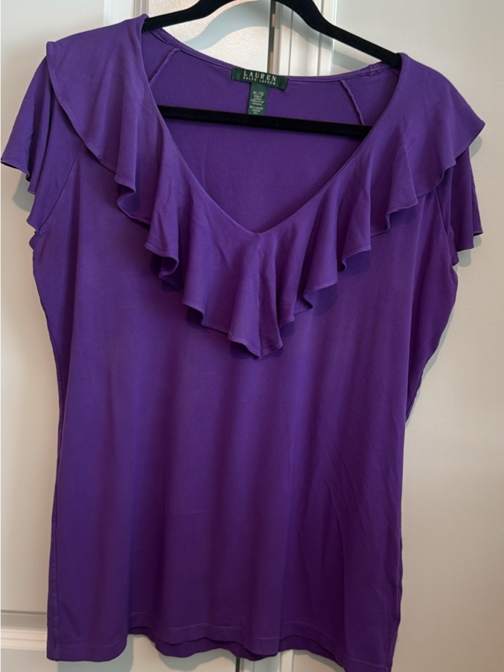 Purple Ruffle V-Neck Women's Top